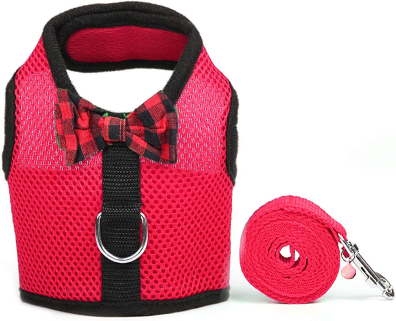 Rypet Small Animal Harness and Leash - Soft Mesh Pet Harness with Safe Bell, No Pull Comfort Padded Vest for Small Pet Red
