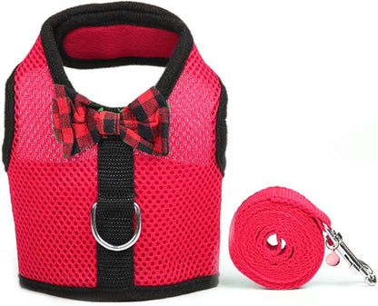 Rypet Small Animal Harness and Leash - Soft Mesh Pet Harness with Safe Bell, No Pull Comfort Padded Vest for Small Pet Red