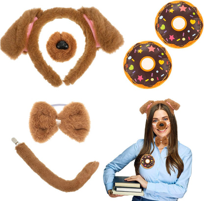 Halloween Costume Set Ears Headband Tail and Brooch Animal Theme Dress up for Adults Party Accessories