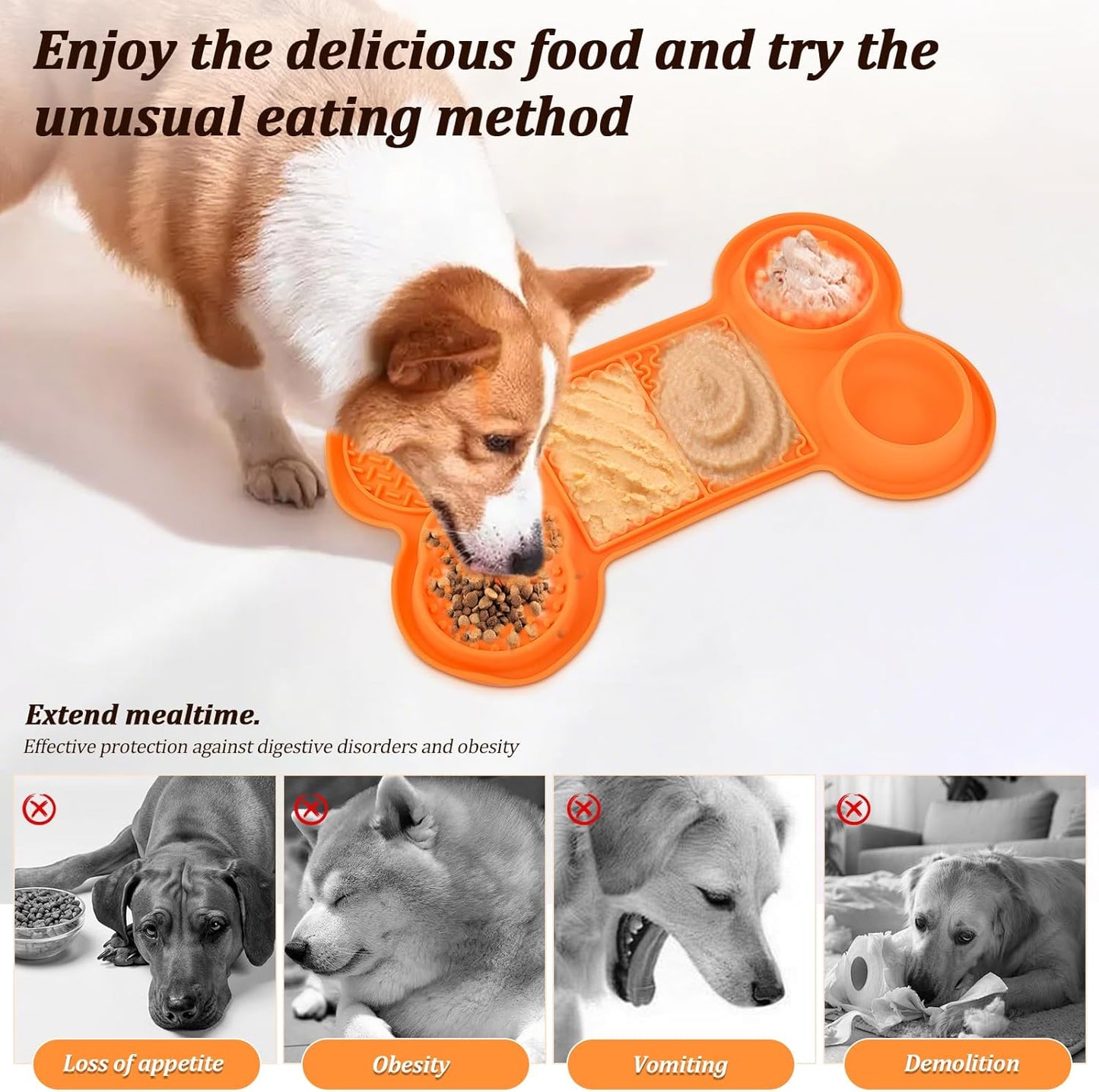 Silicone Slow Feeder Bowl, Lick Mat with Suction Cups for All Breed Dogs, Snuffle Feeding Mat for Bored Puppy Anxiety Relief, Licking Mat for Dry and Wet Food, Grey