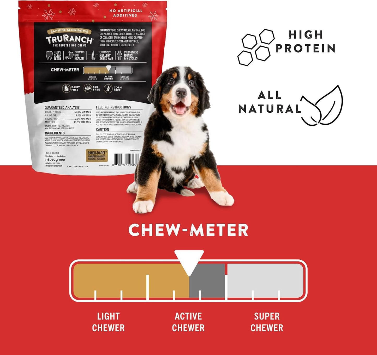 TRURANCH 6" Collagen Rolls, Roast Beef, 1 Bag, 3 Count, Holiday Limited Edition, Stocking Stuffer All-Natural Hydrolyzed Collagen, Rawhide Free, for Small, Medium and Large Dogs