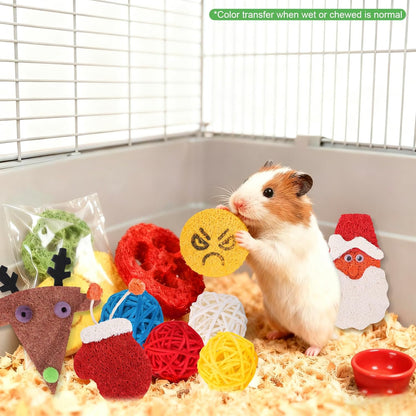 Christmas Bunny Chew Toy, 15 Pcs Natural Loofah Chew Toys for Guinea Pig Kitten Rabbit Hamster Chinchillas Gerbil Budgie,Chew Toys for Teeth & Cage Deco