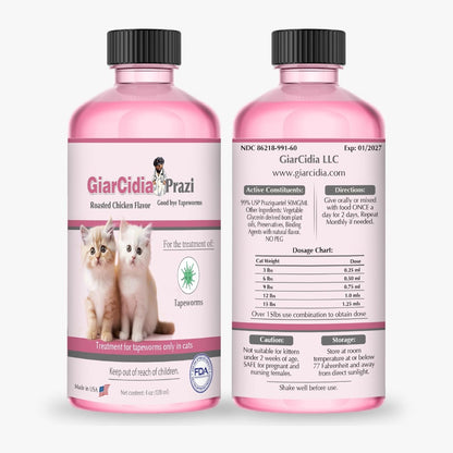No More Worms in Cats and Kittens- Dewormer for Cats and Dewormer for Kittens - 120mls Chicken Flavour with 3ml Dropper