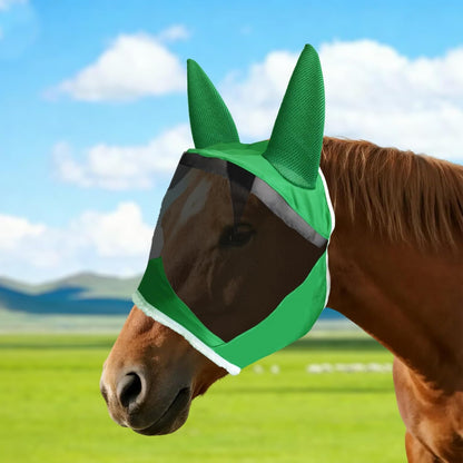 Fly Masks for Horses with Ears and NO Nose Cover - Comfortable Horse Fly mask with Ears for UV Protection & Sun Shield – Soft Lightweight- Breathable Horse mask (Green, (Full) Large)NO nose