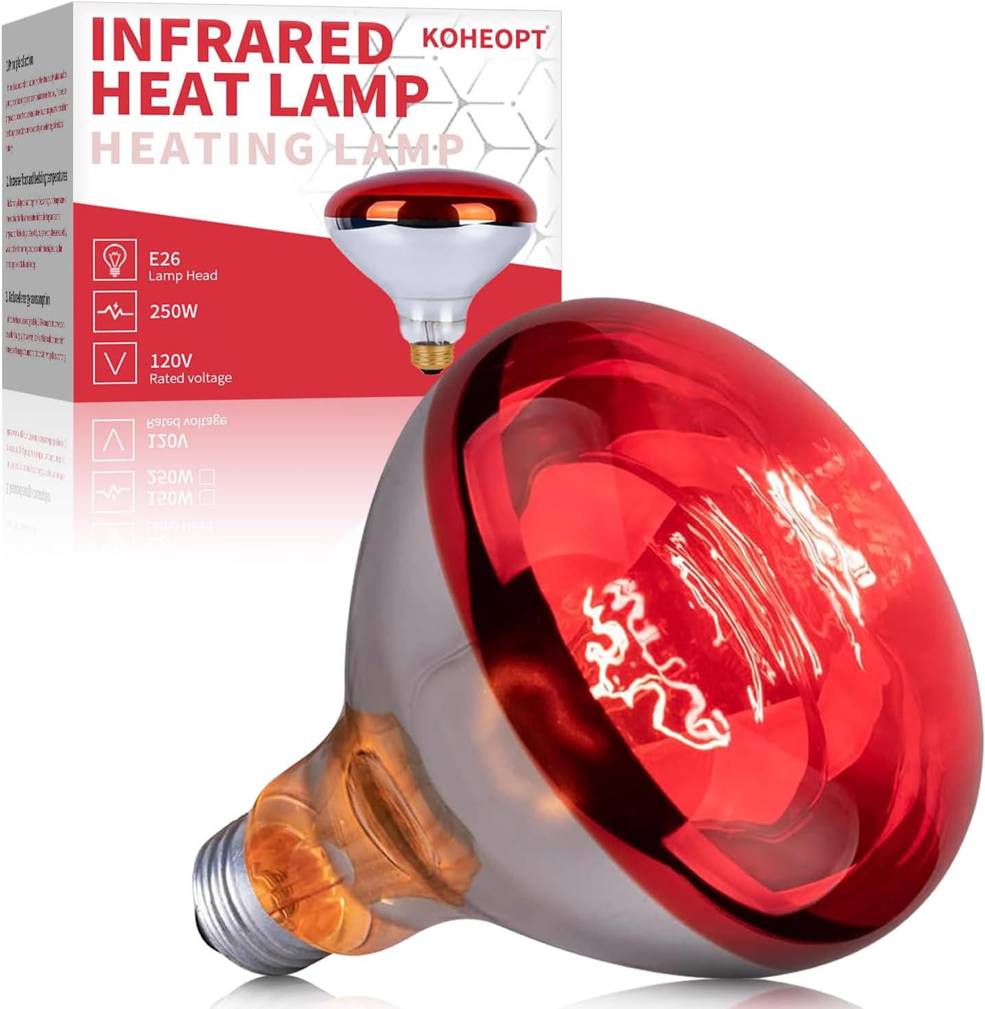 250W R40 Infrared Heat Lamp Bulb for Chicken Brooder, Pets, Reptiles, Bathroom & Sauna, E26 120V, 2000Hrs Red Light Therapy, 1-Pack