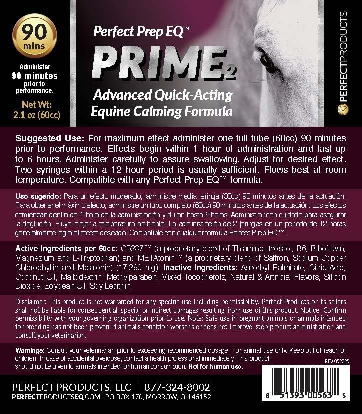 Perfect Prep EQ Prime Horse Calming Paste, Show Safe, Works Within 90 Mins and Lasts 6+ Hours, 60cc