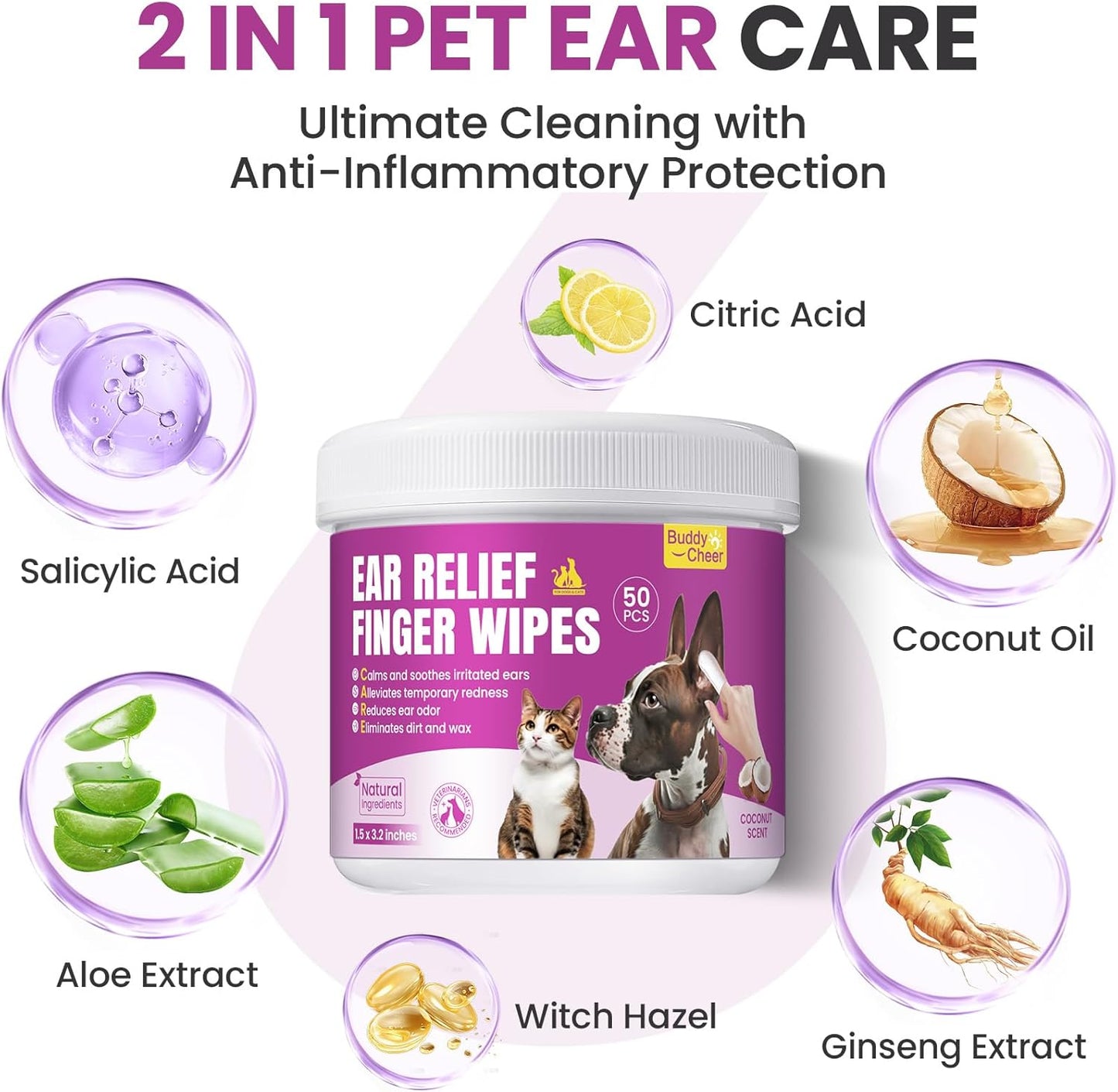 Probiotics for Dogs - Dog Probiotics with 5 Enzymes & 4 Prebiotics + Pet Ear Cleaning Finger Wipes for Dogs & Cats