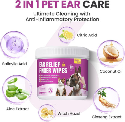 Probiotics for Dogs - Dog Probiotics with 5 Enzymes & 4 Prebiotics + Pet Ear Cleaning Finger Wipes for Dogs & Cats