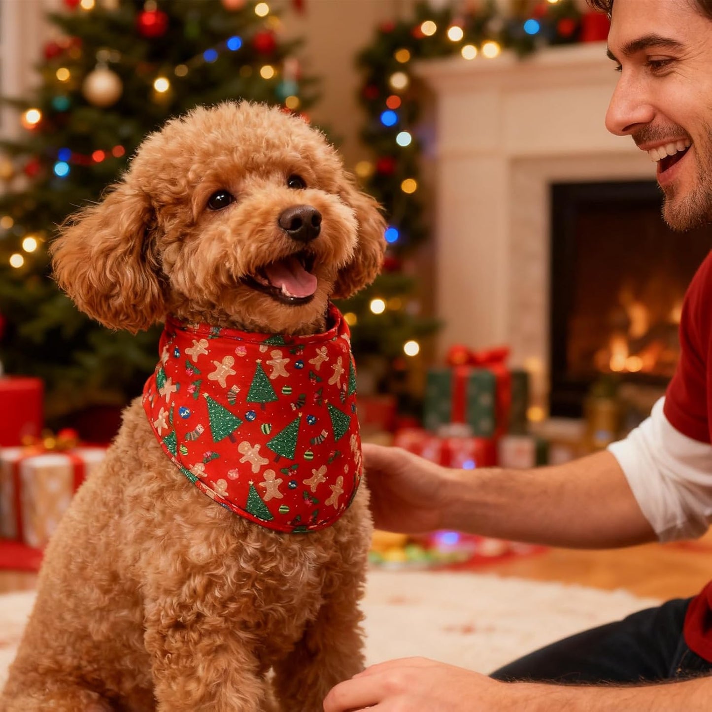 EXPAWLORER Christmas Dog Bandanas - 2 Pack Christmas Tree Snowman Dog Scarf Adjustable for Girl & Boy, Holiday Pet Bandana for Small Medium Large Breeds (Red Green, L)