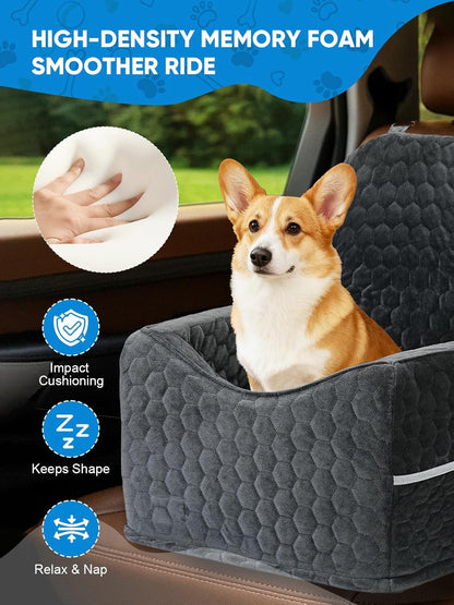 Dog Car Seat for Small/Medium Pets, Adjustable Booster Seat with Safety Leash, Washable Cover & Storage Pockets (Up to 35 lbs, Black)