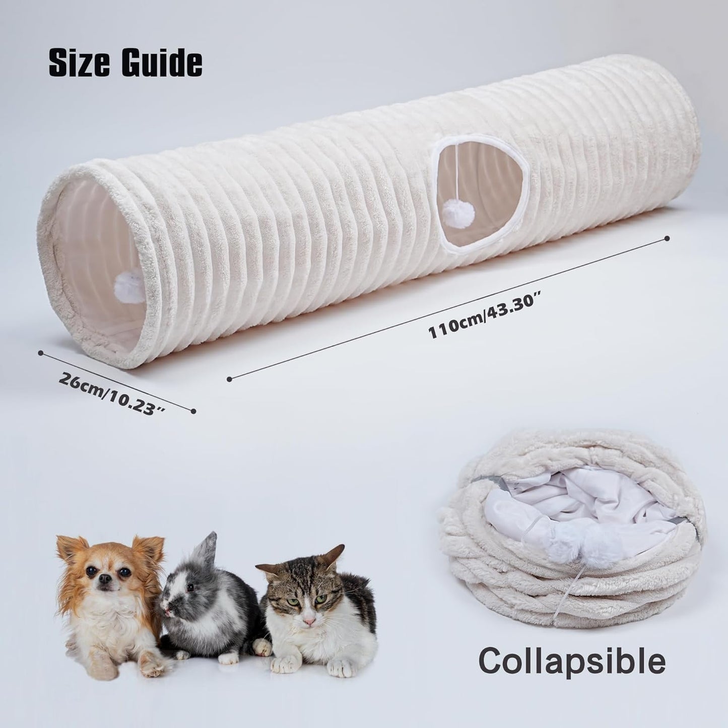 Cat Tunnel,43" Straight Cat Tunnel Toys with Balls for Indoor,Dog Cave for Puppy and Kitty