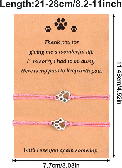 TIESOME 2pcs Pet Death Memorial Gift Bracelet, Pink Dog Paw Print Bracelet Gift Paw Memorial Furry Friends