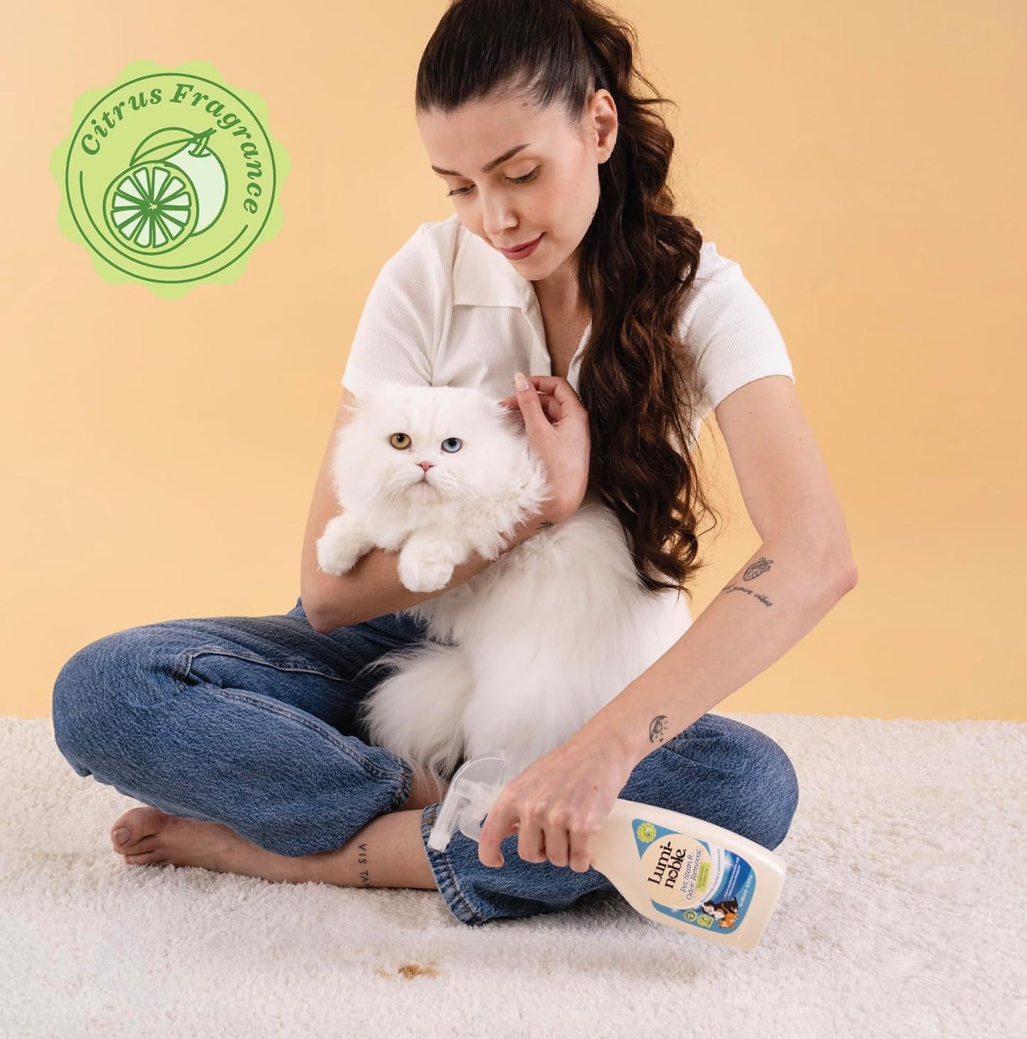 Lumi-Noble Pet Stain & Odor Remover Spray – enzyme cleaner for dog urine and poop carpet, Upholstery & Fabrics – Eliminates Cat Pee, Feces, Vomit & Tough Stains, Eco-Friendly, Vegan, Citrus Scent
