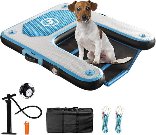 Inflatable Plank Dog Float Ramp,Up to 180lbs Dog Water Ramp Ladder with Non-Slip Dock Platform for Swimming Pool,Boat,Lake