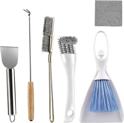 6 PCE Set Bird Cage Cleaner with Cleaning Towel, Stainless Steel Poop Remover & Cage Cleaning Brush Tools, Complete Bird Cage Accessories for Parakeet & Small Animal Cage Cleaning