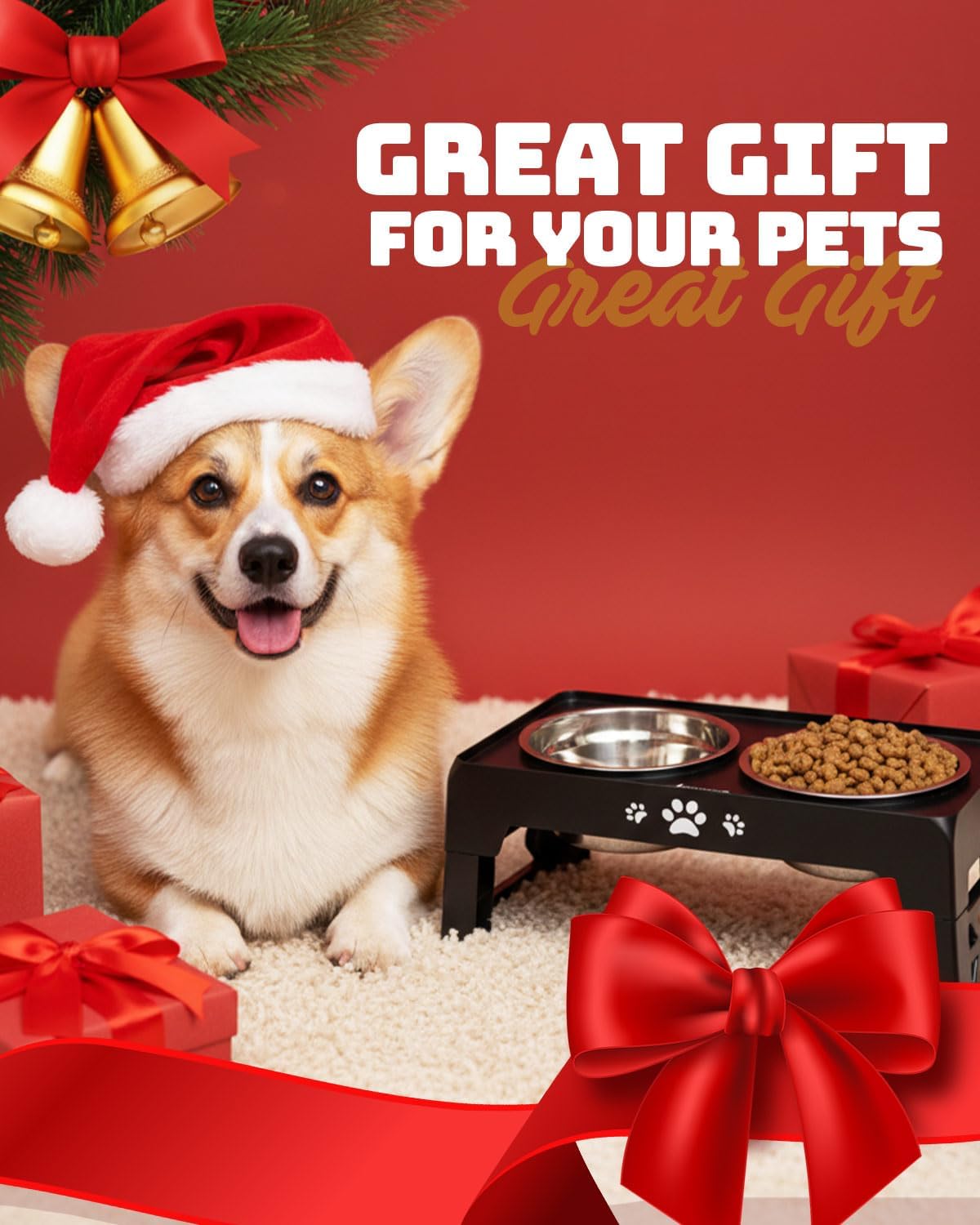 Elevated Dog Bowls, Dog Feeder with 2 Stainless Steel Dishes, 2 Heights Adjustable Raised Stand for Small Dogs, Food Dishes with Non-Slip Feet