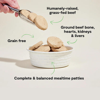 Open Farm, Freeze Dried Raw Dog Food, Patties with 95% Meat, Organs & Bone, Complete Meal or Freeze Dried Dog Food Mixer, Grass-Fed Beef Recipe, 10.5oz Bag