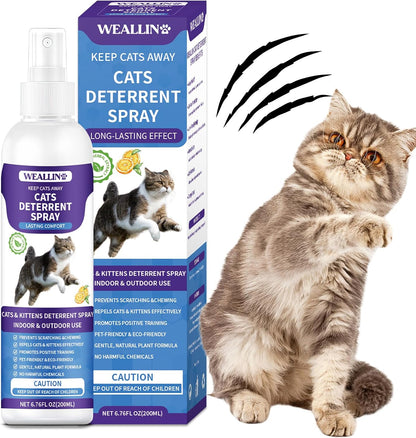 Cat Deterrent Spray, 6.76 FL Oz Natural Cat Repellent Spray Indoor & Outdoor, Anti-Scratch Training Aid for Furniture, Sofas, Rugs, Curtains, Plants - Non-Toxic, Alcohol-Free Formula