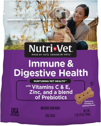 Nutri-Vet Immune & Digestive Health Biscuits for Dogs, Immune Health Biscuits, Prebiotic & Postbiotic Dog Treat, Functional Treat, 16 oz