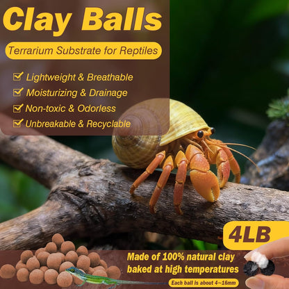 ZeeDix Reptile Substrate Leca Balls - 4LBS Organic Expanded Clay Pebbles, Bioactive Terrarium Bedding for Reptile Tank Habitat Accessories, Ideal for Bearded Dragon, Tortoise, Gecko, Snake & Frog