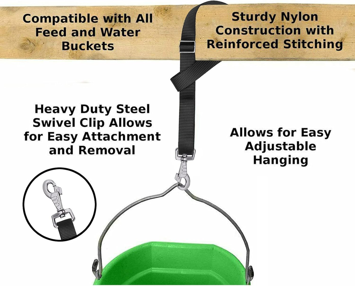 Rosemarie Horse Bucket Strap Hangers,Horse Suppliers Adjustable Nylon Straps up to 700 lbs for Hay Nets, Water Buckets,Hanging-Pratical and Easy Use(4 Pack) (Black)