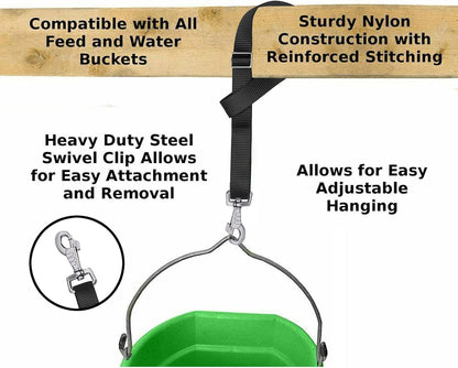 Rosemarie Horse Bucket Strap Hangers,Horse Suppliers Adjustable Nylon Straps up to 700 lbs for Hay Nets, Water Buckets,Hanging-Pratical and Easy Use(4 Pack) (Black)