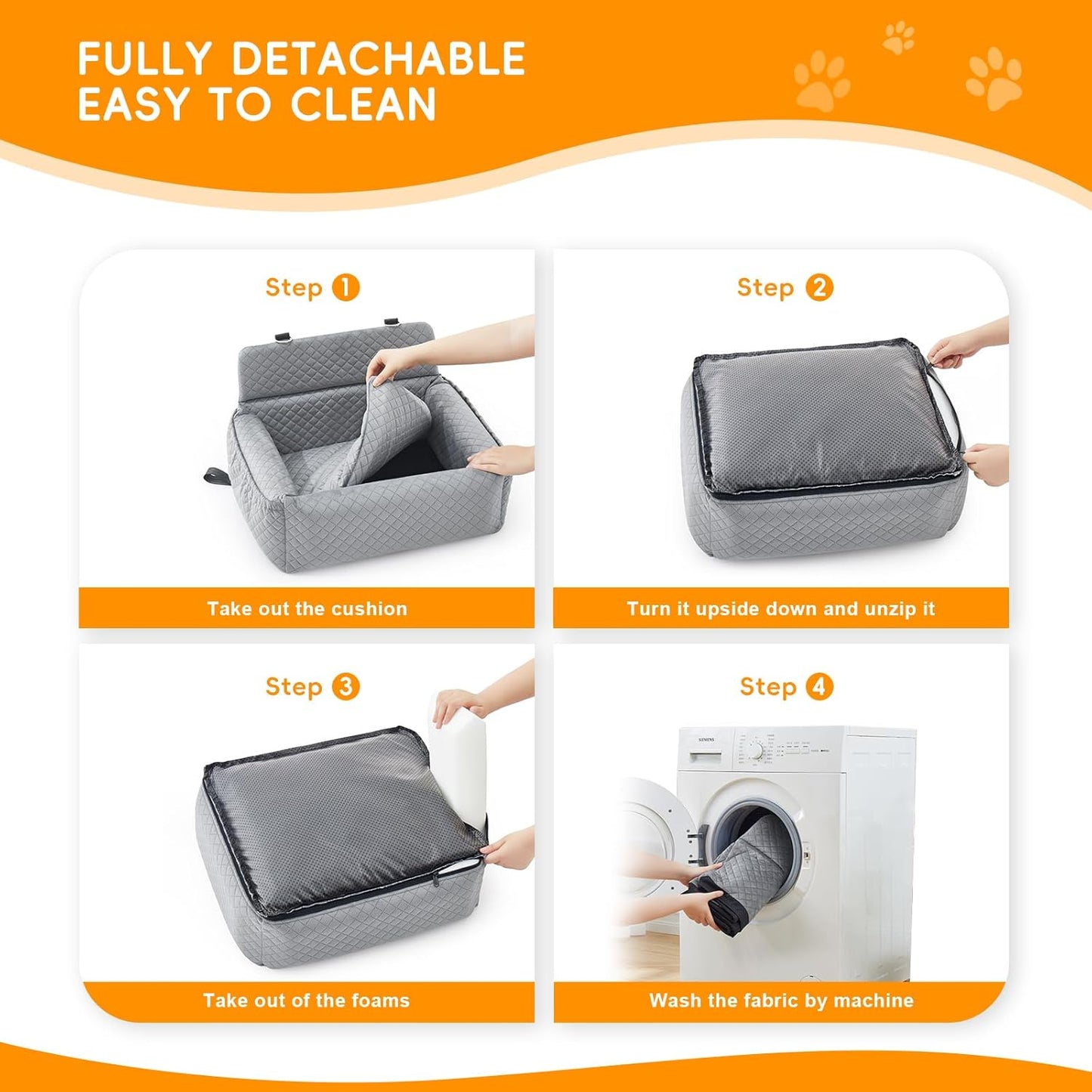 Dog Car Seat for Large Medium Dog,Washable Dog Booster Seat for 2 Small Dogs,Multi-Functional Dog Booster Seat with Thick Cushion, Safety Leashes Dog Sofa Cushion & Travel Dog Bed (Grey, 57cm)