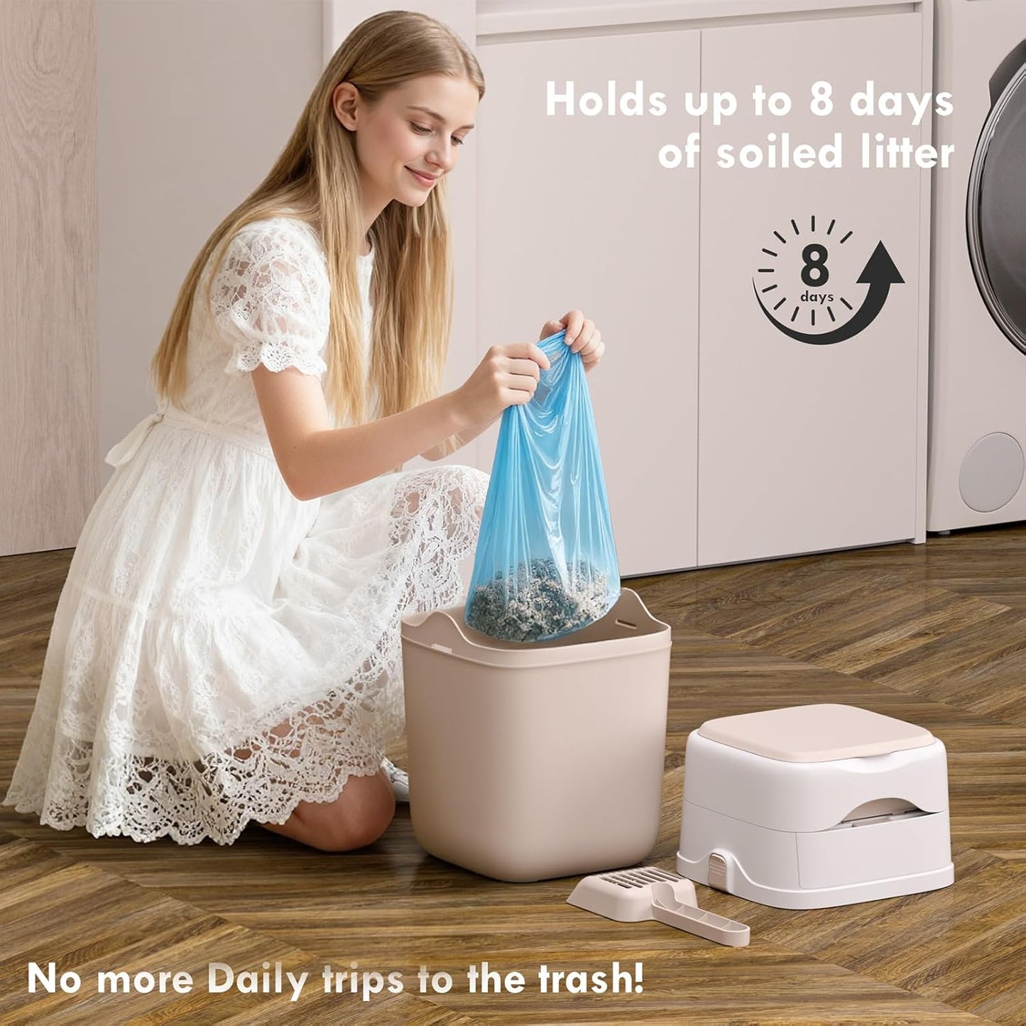 2025 Portable Cat Litter Disposal - Innovative Push-in Cat Litter Trash Can with Odor Isolation, Built-in Poop Bag Holder, Pet Waste Pail for Cats, Dogs, 2 Roll Refill Bags Deodorizers