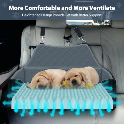 Dog Car Seat for Medium Large Dogs Under 55lbs, Detachable and Washable Dog Booster Seats with Thick Cushion, Pet Travel Bed for Car with Storage Pockets and 2 Safety Belts
