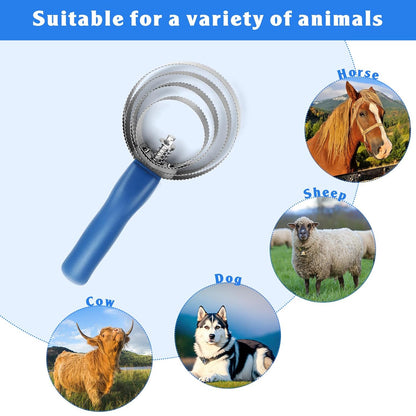 Tanlade 8 Pack 4 Rings Curry Comb Horse Brush Metal Curry Brush Derby Party Supplies Reversible Stainless Steel Curry Comb Scraper with Comfortable Grip for Cow Sheep Pet Dog Goat Horse, Blue