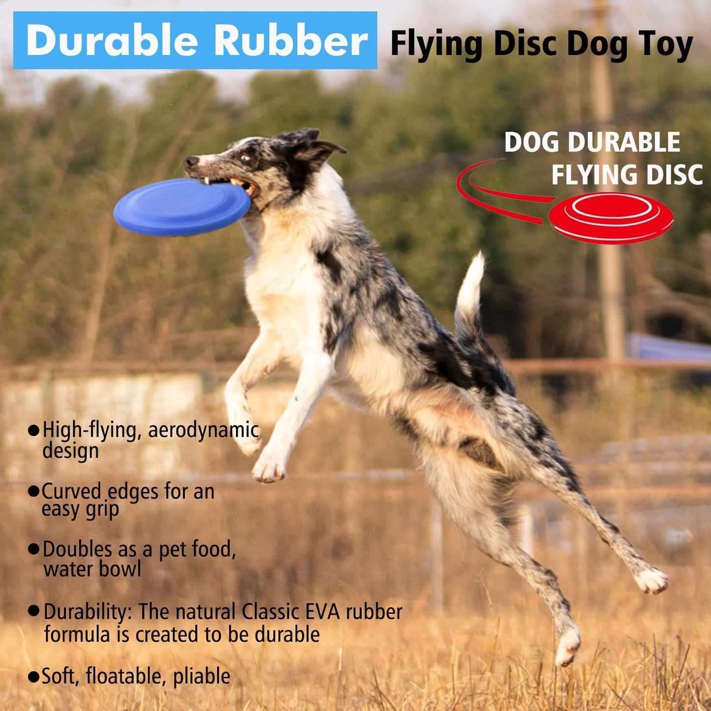 Dog Flying Disc (2 Pack) - Durable Rubber Flying Disc Dog Toy - 9.25" Indestructible Rubber Dog Fetch Toy - Puncture Resistant & Bite Resistant Extremely - for Medium Large Dogs