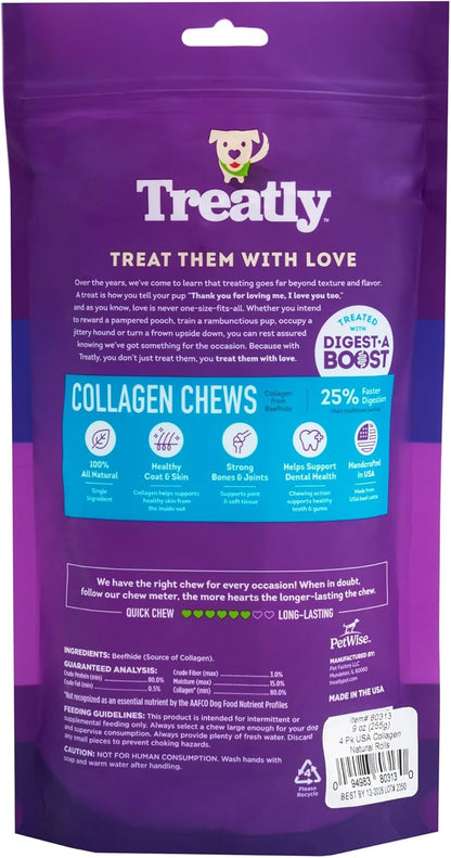 USA Collagen Rolls 9-10" Dog Chew Treats - Natural Flavor, 4 Count/1 Pack