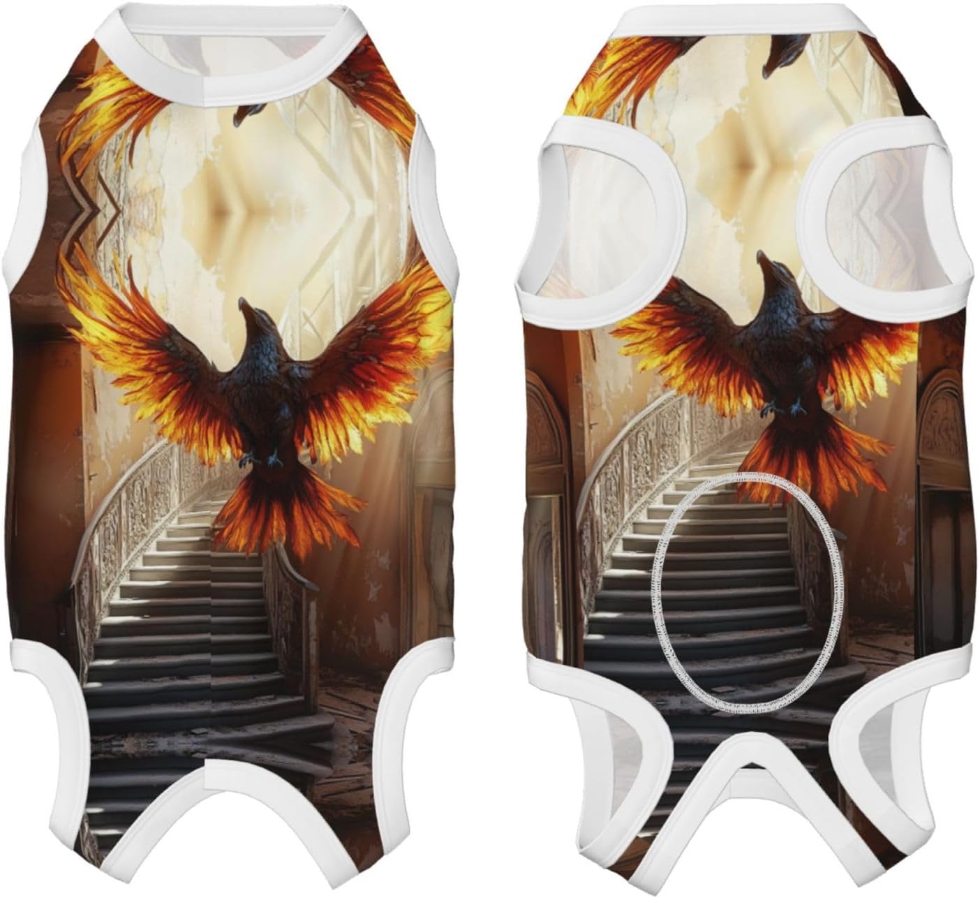 Hot Bird Transformation Illustration Custom Patterned Surgery Suit for Dogs Cat- Post-Surgery Recovery, Wound Care, and Anxiety Relief - Soft Cotton Dog Pajamas with Full Belly Coverage Medium