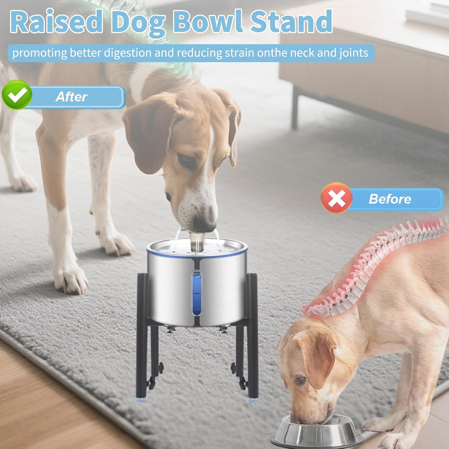 Adjustable Stand for Dog Water Fountains and Pet Slow Water Feeder - Compatible with Automatic Water/Food Dispensers | Width and Height Elevated Holder for Dog Water Bowl Dispenser