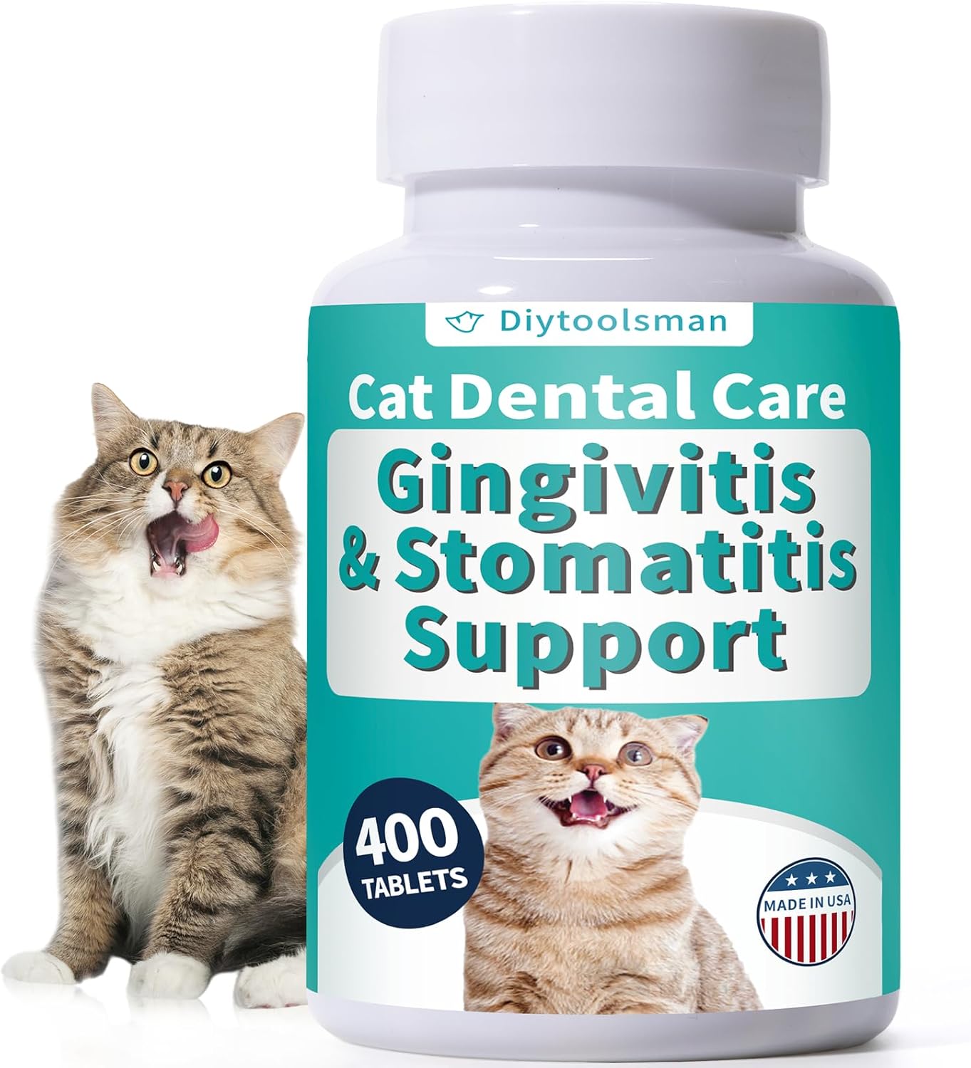 Cat Dental Care, Bad Breath, Stomatitis & Gingivitis Treatment for Cats, Cat Gum Disease Treatment, Cats Oral Health for Teeth, Gums, Mouth and Tartar, 400 Tiny Tablets