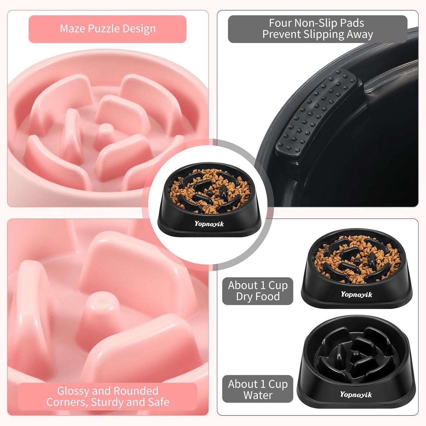 2 Pack Slow Feeder Dog Bowls for Healthy Eating, Non-Slip and Anti-Choking Design, Reduces Bloating & Overeating for Small Dogs, Easy to Clean