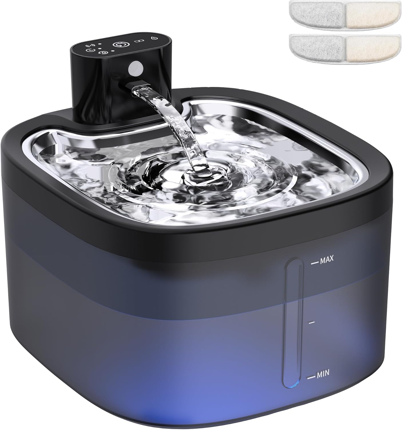 Wireless Cat Water Fountain with Stainless Steel Tray, 3.5L/118oz Rechargeable Battery Pet Water Dispenser, Ultra-Quiet Indoor Fountain with Motion Sensor, BPA-Free(2Filters)