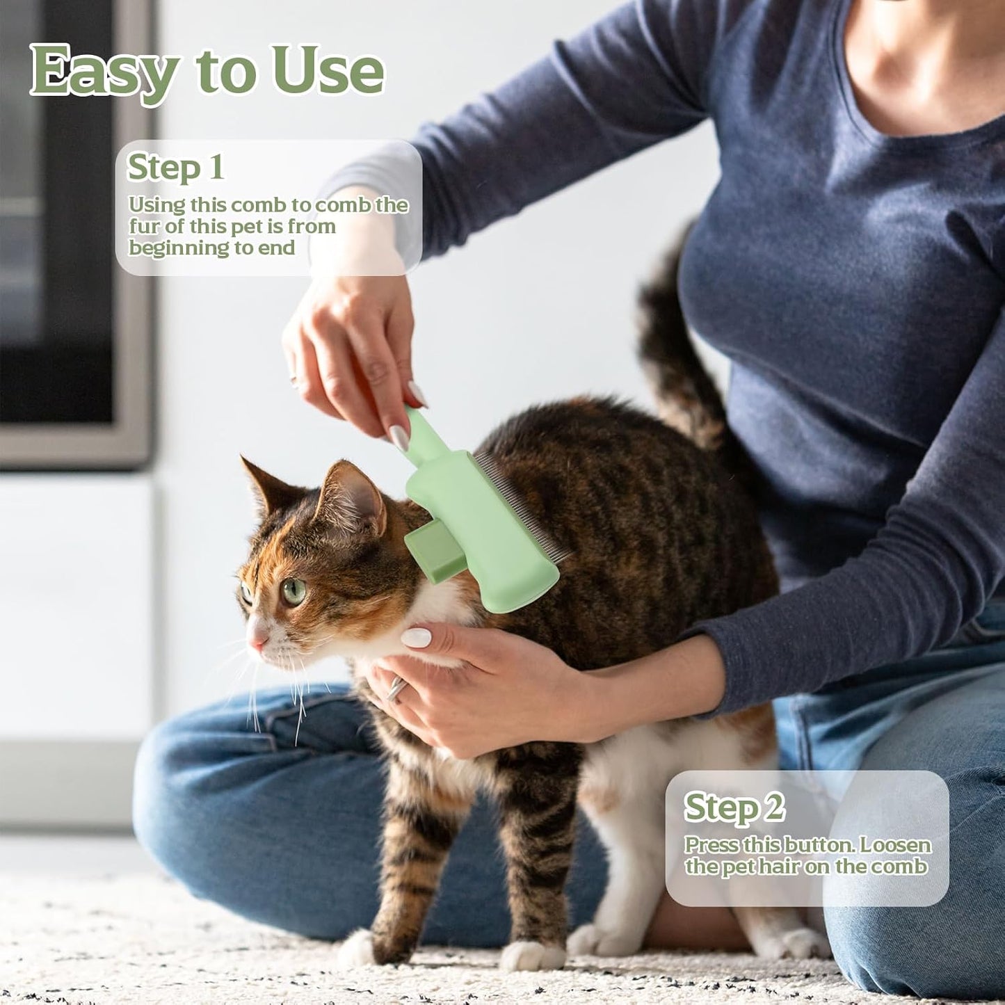 2-Pack Flea Comb for Cats & Dogs - Advanced Cat Flea Comb with One-Click Hair Release,Dual-Action Pet Hair Removal for Dogs and Cat - Deep Cleaning, Effectively Removes Fleas, Dirt & Loose Fur