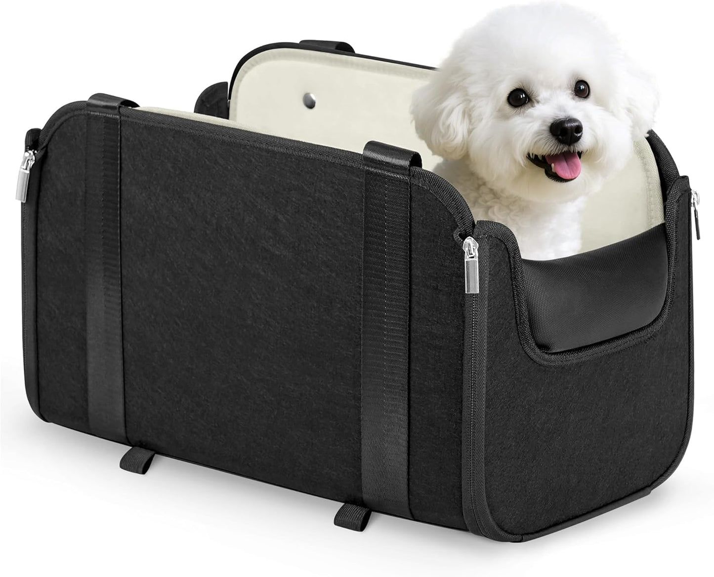 YUDODO Large Dog Car Seat for Center Console (Width＞9in) Fits 0-18lbs, Anti-Slip Puppy Cat Travel Portable Booster Seat, Portable Pet Car Bed Carseat Dual Front & Rear Pillow Black