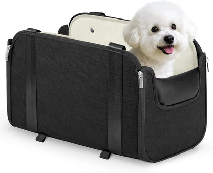 YUDODO Large Dog Car Seat for Center Console (Width＞9in) Fits 0-18lbs, Anti-Slip Puppy Cat Travel Portable Booster Seat, Portable Pet Car Bed Carseat Dual Front & Rear Pillow Black