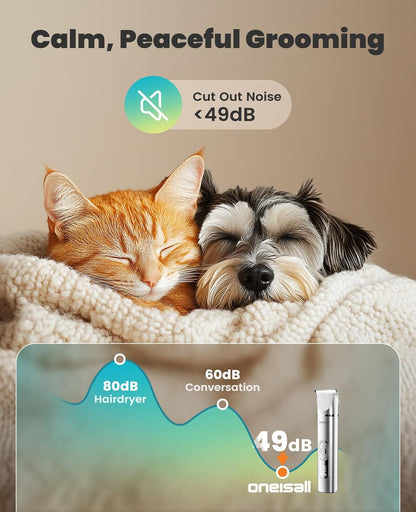 oneisall 4 in 1 Dog Grooming Kit with LCD Display, Dog Hair Trimmer for Paw Nail Grinder, Rechargeable Cordless Low Noise IPX7 Waterproof Pet Clippers