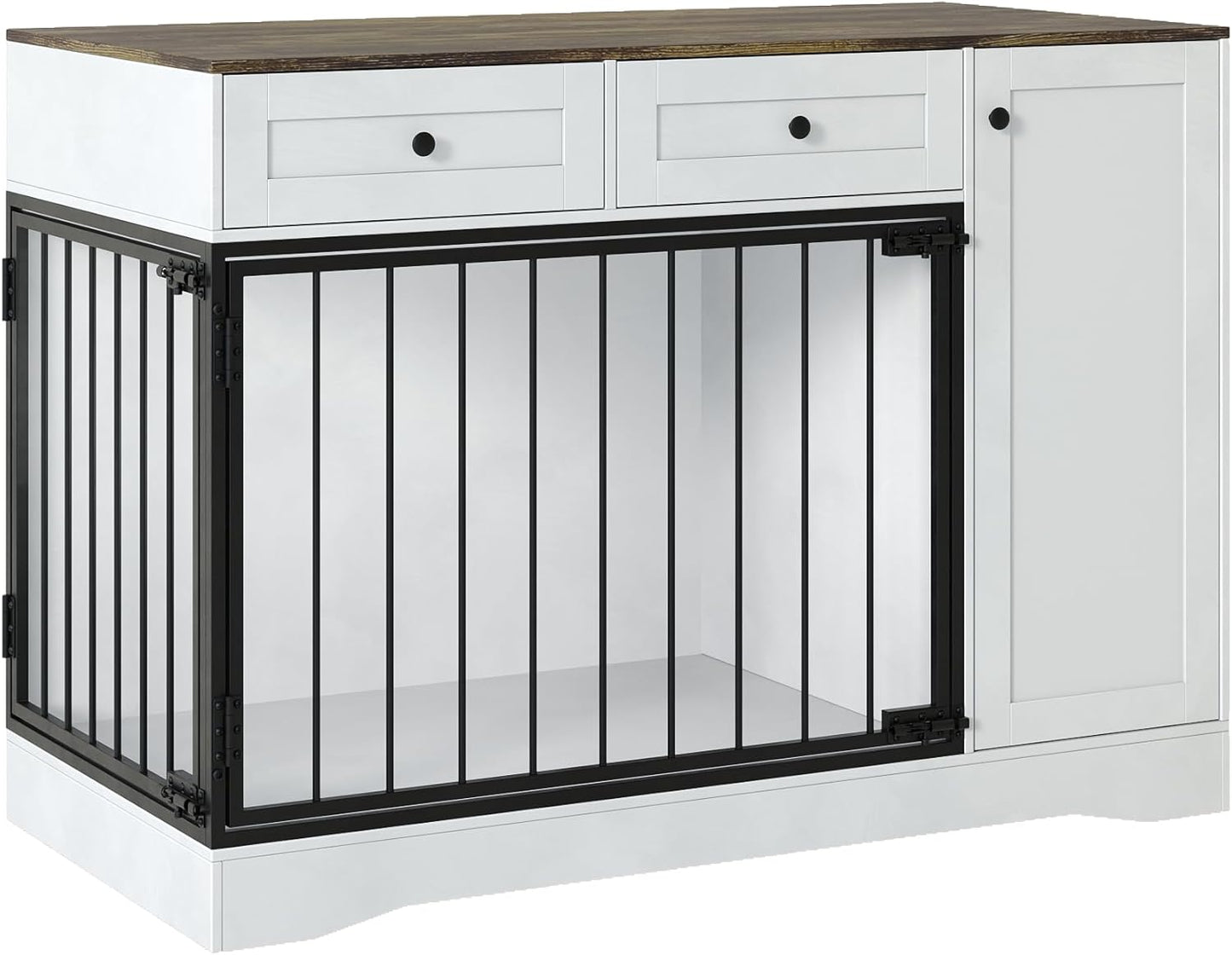 Farmhouse Dog Crate Furniture 47" – Modern Indoor Kennel with Double Doors, TV Stand & Buffet Cabinet, Dog Cage Side Table with 2 Drawers & Storage for Small & Medium Dogs