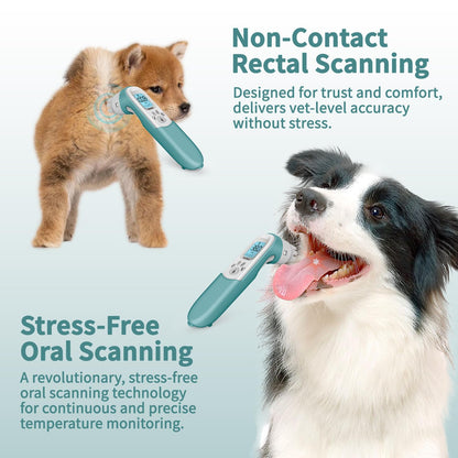 Smart Pet Thermo Comb - Non-Invasive Digital Pet Thermometer for Dogs & Cats, Oral/Rectal/Surface Scanning for Accurate Core Temperature Detection with Silicone Cover (Pink)