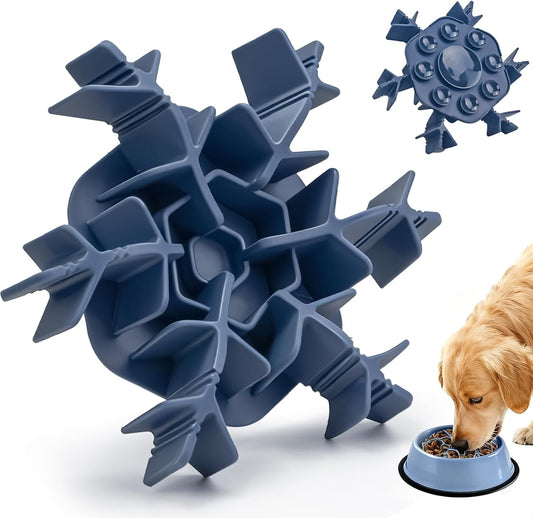 Slow Feeder Insert for Dog Bowl with Upgraded Big Suction Cups Anti-Slip, Cuttable 4.7-7in Anti-Chocking Extra-Slow Feeding Fits Standard Metal Dog Bowls for Large Medium Small Dogs, Blue