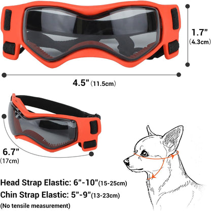 PETLESO Dog Goggles Small Breed, Dog Sunglasses UV Protection Puppy Eyewear for Small Pet Outdoor Riding Driving, Orange S