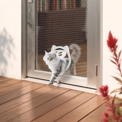 Cat Door for Screen Door, Inside Door 9x9x0.4 inch, Magnetic Flap Screen & Manually Locked Two Function Design, Anti-Mosquito Window Screen cat Door (White)