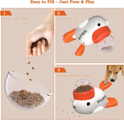 Dog Interactive Treat Dispenser Toy Food Puzzle Slow Feeder Duck-Shaped Dog Puzzle Feeders for Small Medium Dogs Cats IQ Training Reduces Bloating for Healthy Eating White