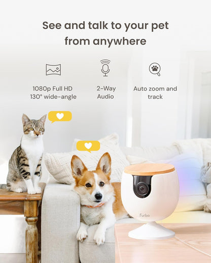Furbo Mini Pet Camera: Security Cam w/Barking/Meowing Alerts, Cat or Dog Tracking w/Phone App, Smart Home Indoor Monitoring, 2-Way Speaker. No Subscription Needed. Standard See, Talk & Toss Features