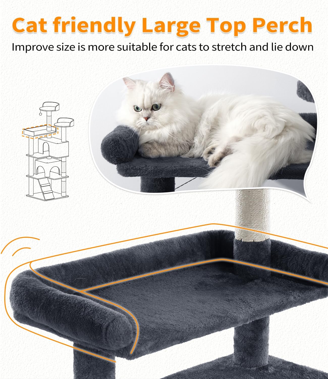Made4Pets Cat Tree Tower 70in Cat Tower for Indoor Cats Kitten Tree Multi-Level Cat Tree with 2 Condo Furniture Activity Center with Scratching Posts Funny Toys Kittens Pet Play House, Grey