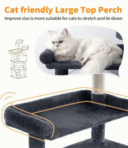 Made4Pets Cat Tree Tower 70in Cat Tower for Indoor Cats Kitten Tree Multi-Level Cat Tree with 2 Condo Furniture Activity Center with Scratching Posts Funny Toys Kittens Pet Play House, Grey